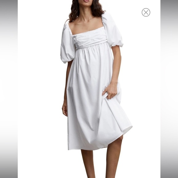 Mango Puff Sleeve Cotton Poplin midi Dress white size 8/large cottage core - Picture 2 of 12